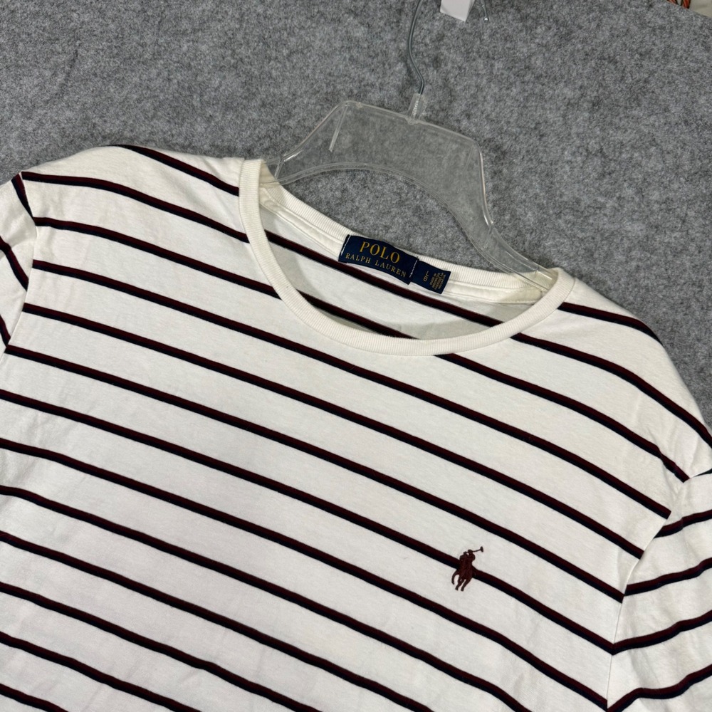 Polo Ralph Lauren T-Shirt Mens Large White Striped Short Sleeve Crew Neck Cotton